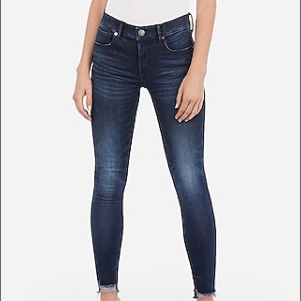 Express Mid-Rise Dark Jeans Raw Hem
